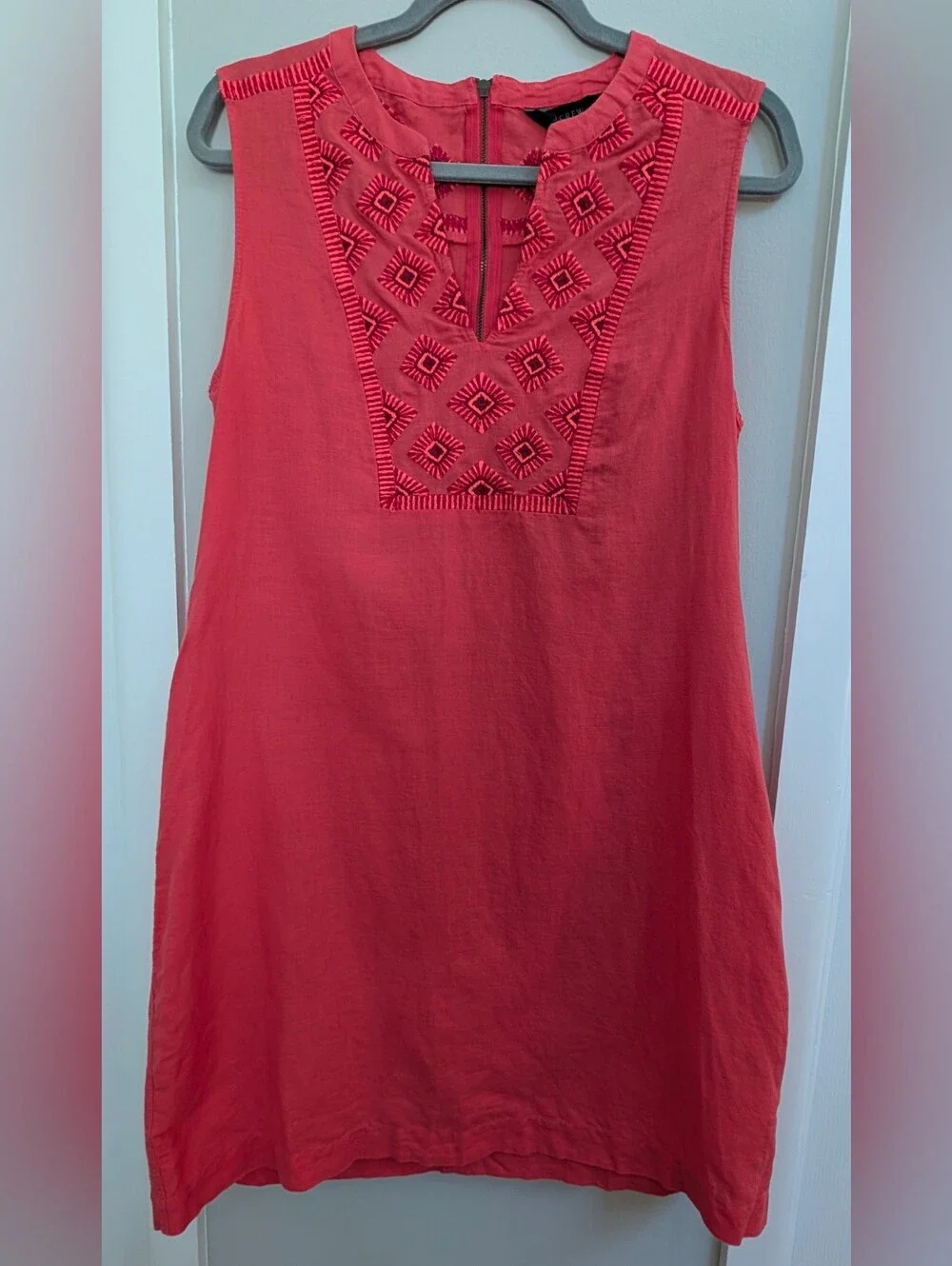 J Crew Womens Coral Sunburst Linen Blend Sleeveless Shift Dress